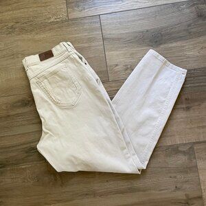 Lee Jeans Vintage Womens 16M Ivory Leather Patch HIgh Waist Mom Stretch Cotton